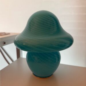Blue Swirled Glass Mushroom Lamp